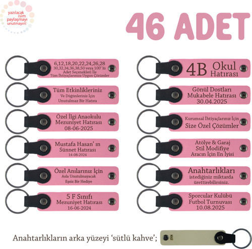 Pembe & S Kahve, Kına Gecenizin En Anlamlı Hatırası 46'Lı Set, İsim Yazılabilir Hediyelik Anahtarlık