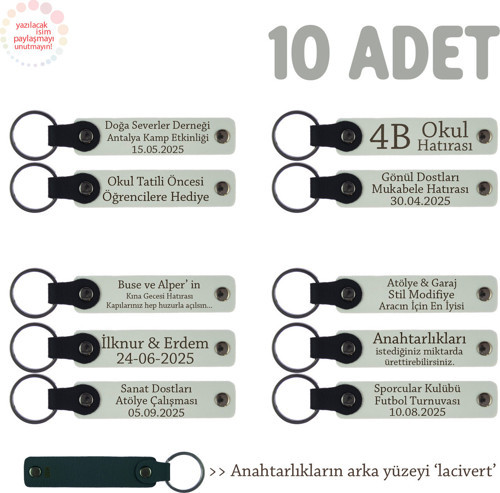 Anneler Günü İçin İsim Yazılı Hatıra Anahtarlık 10’Lu Set, Beyaz & Lacivert