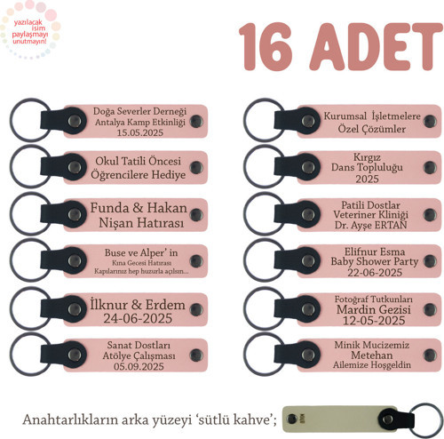 Butik Oteller İçin Müşteri Promosyonu, 16'Lı Set, Marka Yazılabilen Anahtarlık, Pudra & Sütlü Kahve