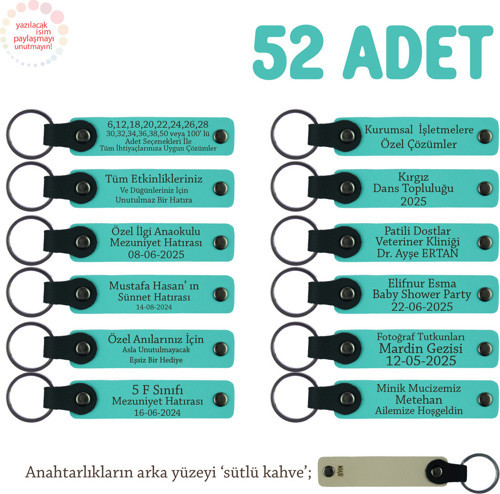 İşaret Dili Kursuna Katılım Hediyesi, 52'Li Set, Öğrenci İsmi Yazılı Anahtarlık, Turkuaz & S Kahve