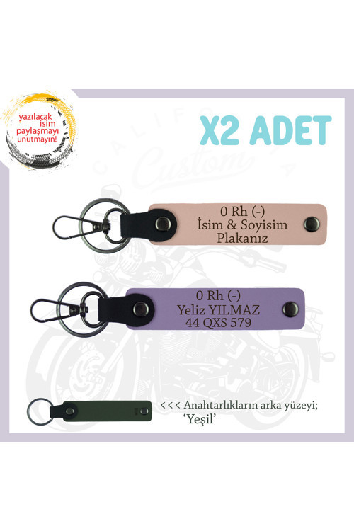 Motor Tutkunlarına Hediye İsim Plaka Ve 0 Rh (-) Kan Grubu Yazılı X2 Anahtarlık, Yavruağzı-Mor-Ysl