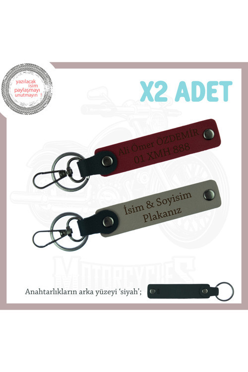 Sevgililere Özel Gün Hediyesi, Üzerinde İsim Ve Plaka Yazılabilen X2 Anahtarlık Set, Gri-Bordo-Syh