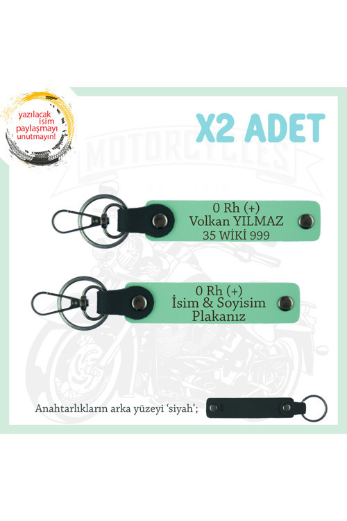 Efsane Motorculara Özel, İsim Plaka Ve 0 Rh (+) Yazılı Anlamlı Hediye X2' Li Anahtarlık, Yeşil-Syh