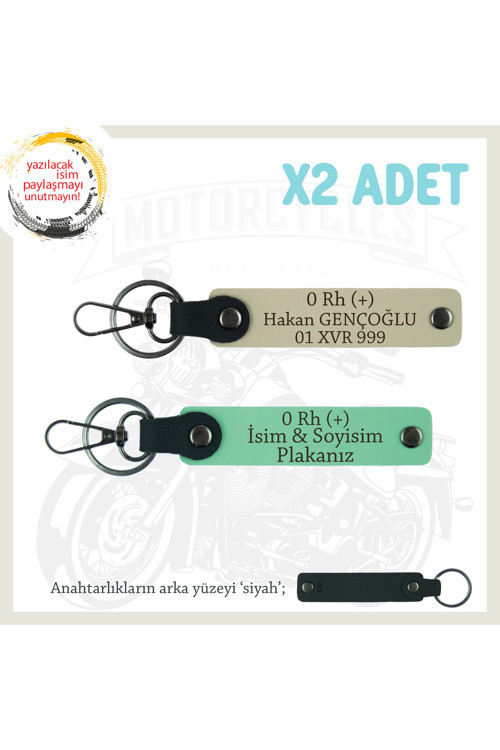 Çok Sevdiğine Özel İsim Plaka, 0 Rh + Kan Grubu Yazılı Kişisel X2 Anahtarlık Set, Yeşil-S Kahve-Syh