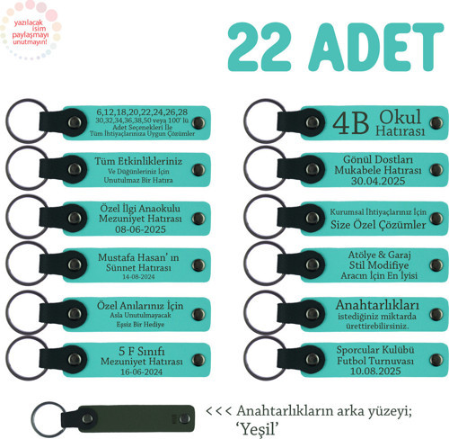Şirket Hediyesi, 22'Li Set, Kişiselleştirilebilir Hatıra Anahtarlık, Turkuaz & Yeşil