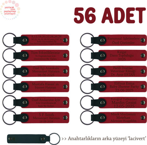 Özel Kurslar İçin Tanıtım Hediyesi 56'Lı Set, Firmaya Özgü Yazılı Deri Anahtarlık, Kırmızı & Laci