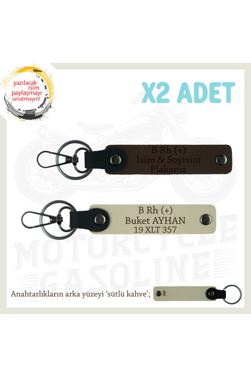 Motorcu Eşe Doğum Günü Hediyesi, İsim Plaka Ve B Rh (+) Kan Grubu X2 Anahtarlık, K Kahve-S Kahve-Sk