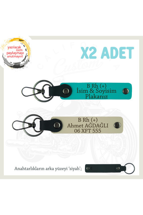 Motor Sürücüsüne, İsim Plaka Ve B Rh (+) Kan Grubu Yazılı X2 Anahtarlık Set, K Turkuaz-S Kahve-Syh