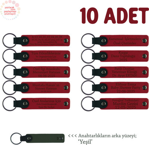 Seramik Öğrencilerine, 10'Lu Set, Kişiselleştirilebilir İsimli Hatıra Anahtarlık, Kırmızı & Yeşil