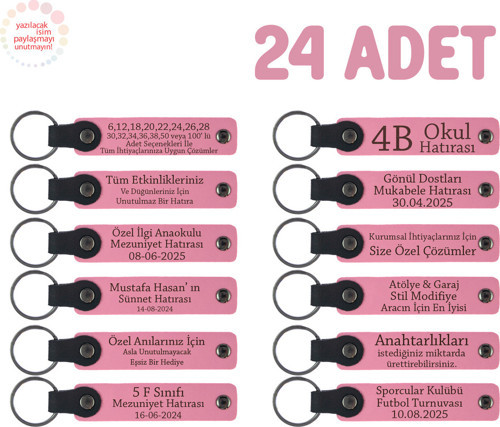 Pembe, Tüm Eğitmenler İçin Kişiseleştirilebilir İsim Yazılı Karne Hediyesi Anahtarlık 24’Lü Set,