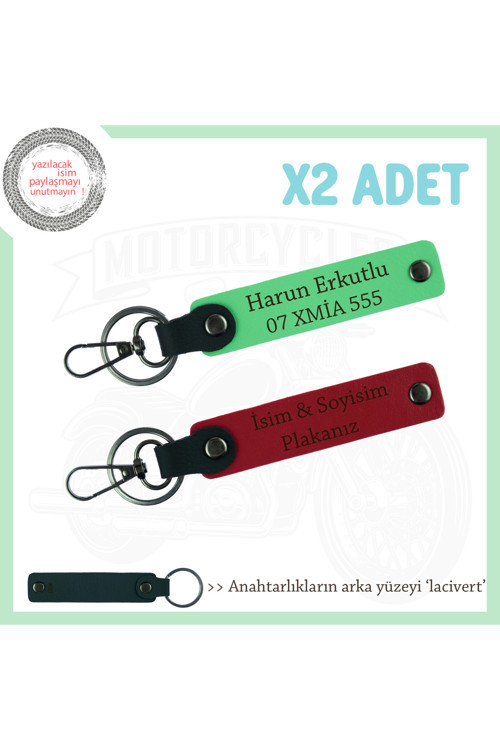 Modern Ve Dayanıklı Deri Anahtarlık – Kişiye Özel Plaka & İsimli İkili Set, Kırmızı-F Yeşil-Laci