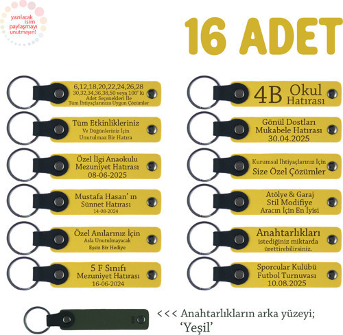 Sarı & Yeşil, Avukatlık Bürosuna Özel Teşekkür Hediyesi, 16’Lı Set, İsim Yazılabilen Anahtarlık