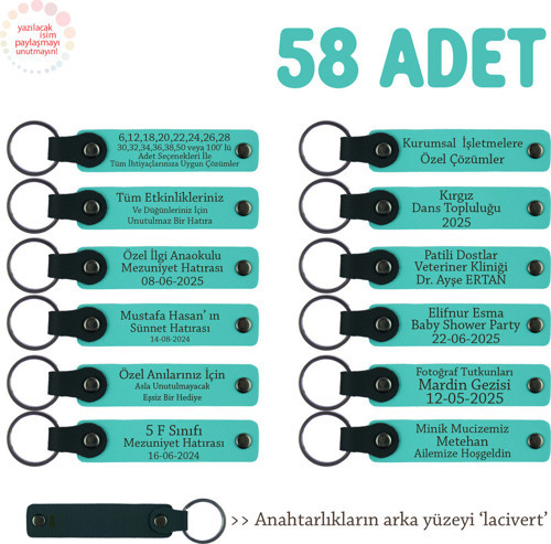 Girişimciler İçin Özel Hediye, 58'Li Set, Kişiselleştirilebilir Deri Anahtarlık, Turkuaz & Lacivert