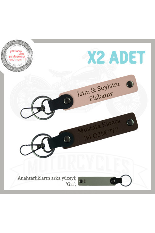Hız Severler İçin Kişiselleştirilebilen İsim Ve Plaka Yazılı X2 Anahtarlık Set, Yavruağzı-K Kahve-Gr