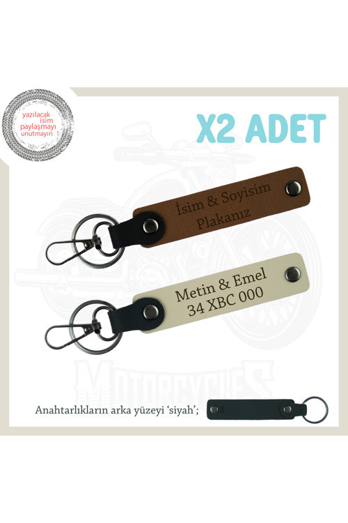 Custom Motorculara Özel Hediye, İsim Ve Plaka Yazılı X2 Anahtarlık Set, Kahve-S Kahve-Syh