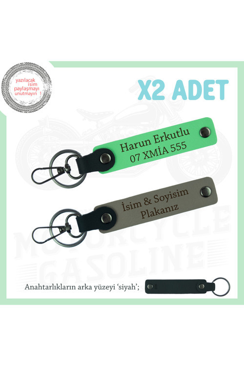 Yolların Sürücülerine Özel İsim Ve Plaka Yazılı X2'Li Anahtarlık Hediyelik Set, Kül Gri-F Yeşil-Syh