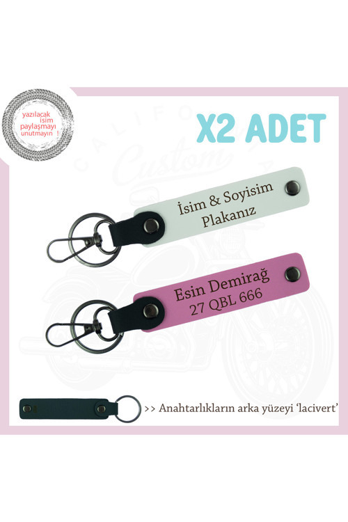 Araç Tutkunlarına Özel Hediye – Plaka Ve İsimli Deri Anahtarlık Takımı, Beyaz-Pembe-Laci