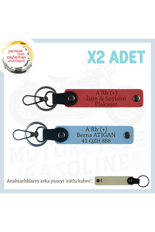 Yol Arkadaşları İçin, İsim Plaka Ve A+ Kan Grubu Kişiye Özel X2 Anahtarlık Set, Nar Çiçeği-Mavi-Sk
