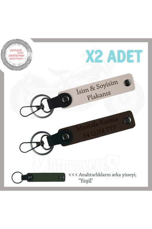 Yol Dostlarına Özel Hediye, İsim Ve Plaka Yazılı Şık 2’Li Deri Anahtarlık Seti, Pudra-K Kahve-Ysl