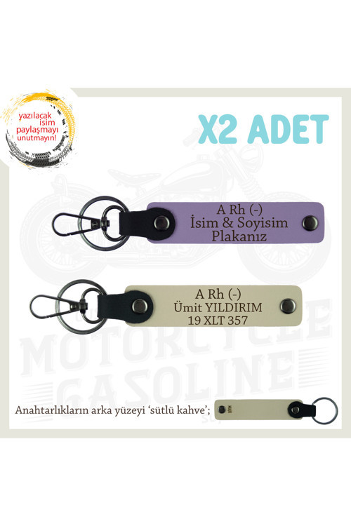 Motorcu Dostlara Özel, İsim Plaka Ve A Rh (-) Kan Grubu Hediye X2' Li Anahtarlıklar, Mor-S Kahve-Sk