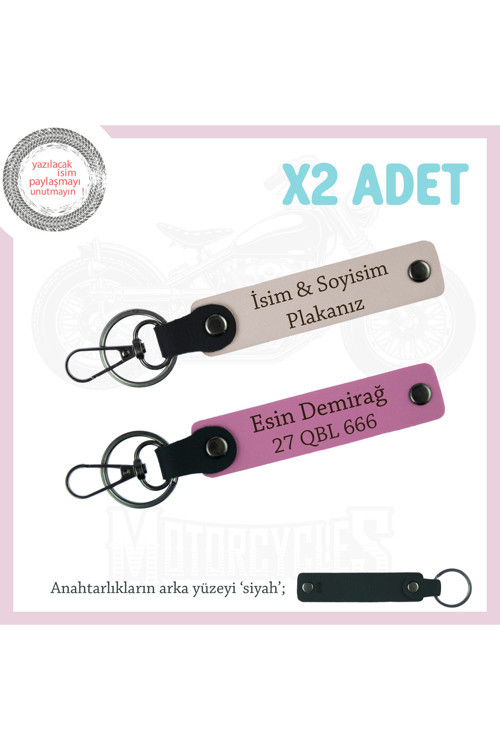 Detaylarda Gizli Şıklık – Plaka & İsimli Deri Anahtarlıklar X2Li Takım, Hediyelik, Pudra-Pembe-Syh