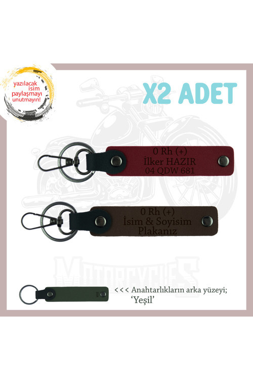 Bikerlar İçin Özel, İsim Plaka Ve 0 Rh (+) Kan Grubu Yazılı Hediye X2 Anahtarlık, K Kahve-Bordo-Ysl