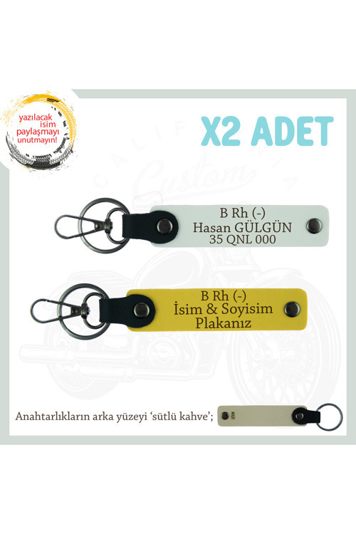 Usta Sürücüye İsim Plaka Ve B Rh (-) Kan Grubu, Kişiselleştirilmiş X2' Li Anahtarlık, Sarı-Beyaz-Sk
