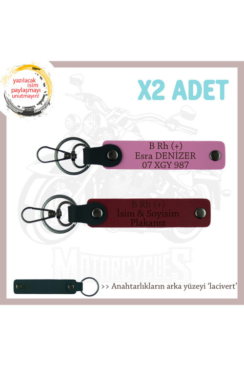 Tarz Sahibine, İsim Plaka Ve B Rh (+) Kan Grubu Yazılı Hediye, Deri X2 Anahtarlık, Pembe-Bordo-Laci