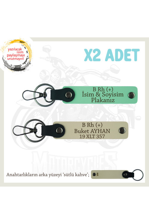 Çok Sevdiğine Özel İsim Plaka Ve B Rh + Kan Grubu Yazılı Kişisel X2 Anahtarlık Set, Yeşil-S Kahve-Sk