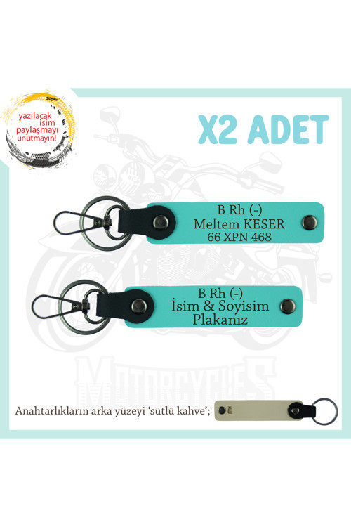 Motor Plakan, İsmin Anahtarlığında! İsim Plaka, B Rh (-) Kan Grubu Yazılı X2 Anahtarlık, Turkuaz-Sk