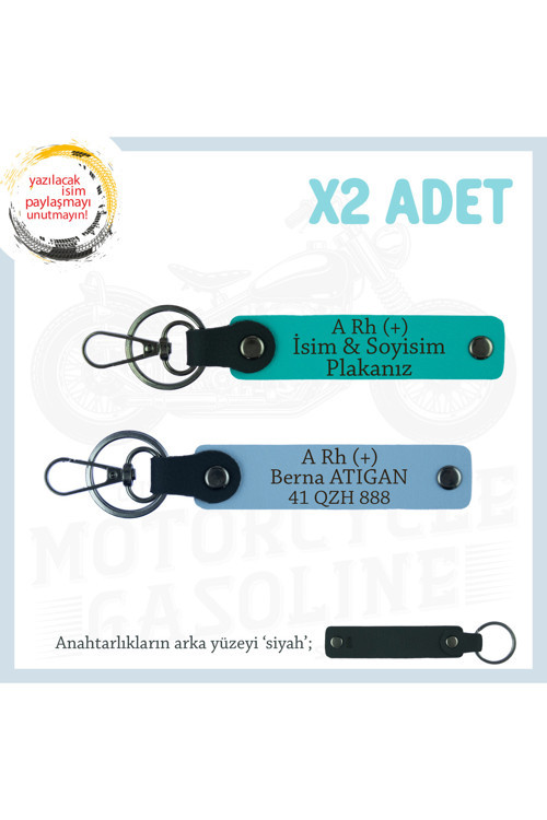 İsmime Özel Plaka Ve A Rh (+) Kan Grubu Yazılı Kişiselleşmiş X2 Anahtarlık Set, K Turkuaz-Mavi-Syh