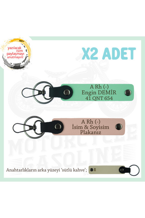 Motor Severlere Özel İsim Plaka, A- Kan Grubu Yazılı Özel Tasarım X2 Anahtarlık, Yavruağzı-Yeşil-Sk