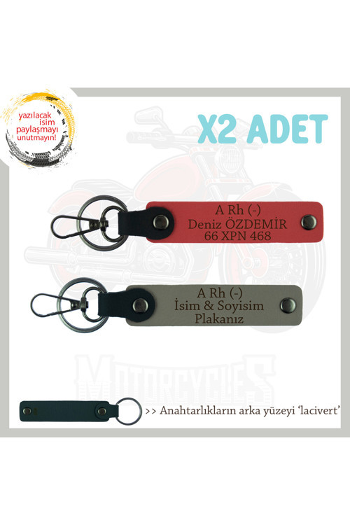 Hız Aşıkları İçin Özel İsim Plaka, A Rh (-) Kan Grubu Yazılı X2 Anahtarlık, Nar Çiçeği-Kül Gri-Laci