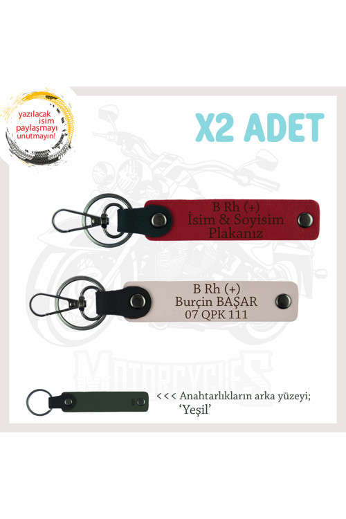 Yol Tutkunlarına, İsim Plaka Ve B+ Kan Grubu Yazılı Kişiye Özel X2 Anahtarlık Set, Kırmızı-Pudra-Ysl