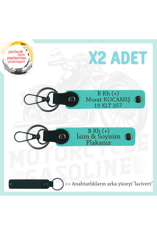 Motor Plakan Ve İsmin Anahtarlığında! İsim Plaka Ve B Rh (+) Kan Grubu X2 Anahtarlık, Turkuaz-Laci