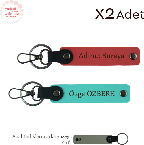 Çiftlere Doğum Günü Jest, İsim & Soyisim Kişiselleştirilmiş 2’Li Anahtarlık, Nar Çiçeği-Turkuaz-Gri