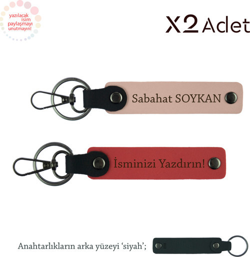 Teyzeye Yılbaşı Sürprizi, İsim Yazılı 2’Li Anahtarlık Hediye Takımı, Nar Çiçeği-Yavru Ağzı-Siyah