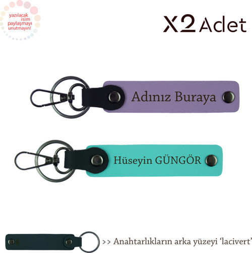 Babaya 14 Şubat Hediyesi, İsim & Soyisim Yazılı 2’Li Anahtarlık Seti, Mor Menekşe-Turkuaz-Lacivert