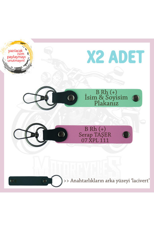 Ehliyeti Olana İsim Plaka Ve B Rh (+) Kan Grubu Yazılı X2 Anahtarlık Set Hediyelik, Yeşil-Pembe-Laci