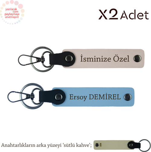 Yeni Evlilere Anlamlı Sürpriz, İsim & Soyisim Yazılı 2’Li Anahtarlık, Pudra-Gök Mavi-Sütlü Kahve