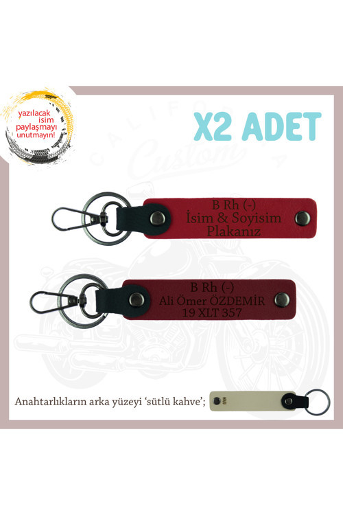 Motor Tutkunlarına, İsim Plaka Ve B Rh (-) Kan Grubu Yazılı X2 Anahtarlık Hediye, Kırmızı-F Yeşil-Sk
