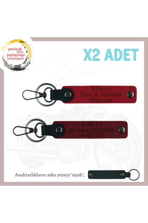 Motor Tutkunlarına, İsim Plaka Ve B Rh (-) Kan Grubu Yazılı X2 Anahtarlık Set, Kırmızı-F Yeşil-Syh