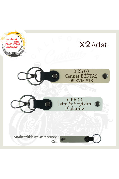 Motosiklet Maceracıları, İsim Plaka Ve 0 Rh - Kan Grubu Acil Durum Anahtarlığı X2, Beyaz-S Kahve-Gr