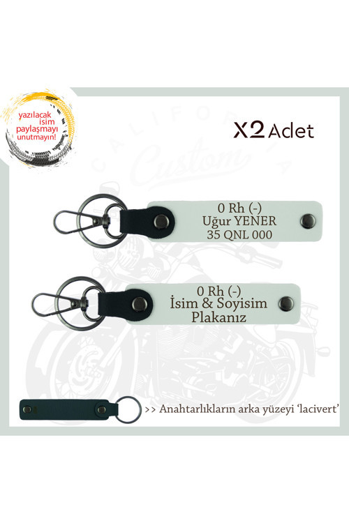 Biker Stiline Uygun, İsim Plaka Ve 0 - Kan Grubu Yazılı, Hediye Deri X2 Anahtarlık Seti, Beyaz-Laci