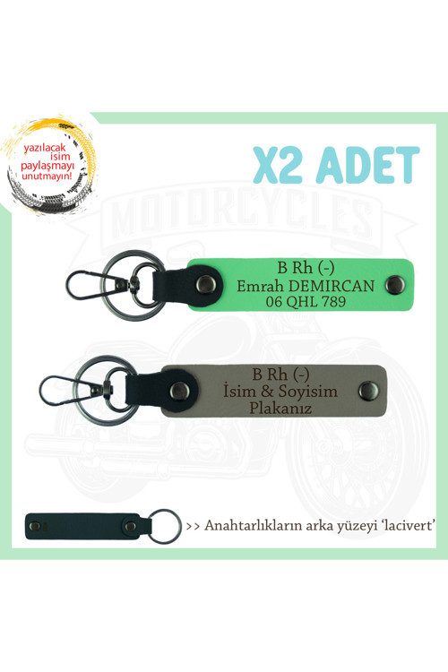 Motorcu Dostlara Hediyelik İsim Plaka, B - Kan Grubu Yazılı X2 Anahtarlık, Kül Gri-F Yeşil-Laci