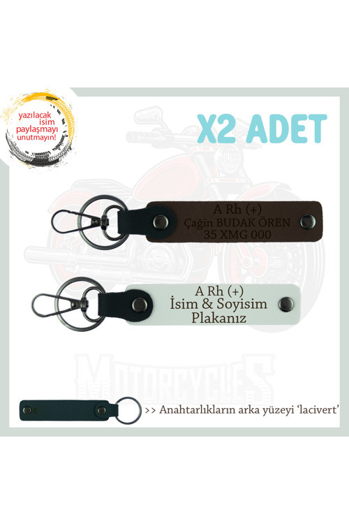 Motor Tutkunlarına, İsim Plaka Ve A Rh + Kan Grubu Yazılı Kişisel X2 Anahtarlık, K Kahve-Beyaz-Laci