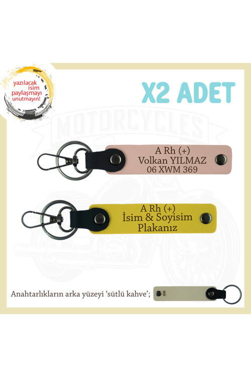 Kişiselleştirilebilir, İsim Plaka Ve A Rh (+) Kan Grubu Yazılı X2 Anahtarlık Set, Yavruağzı-Sarı-Sk