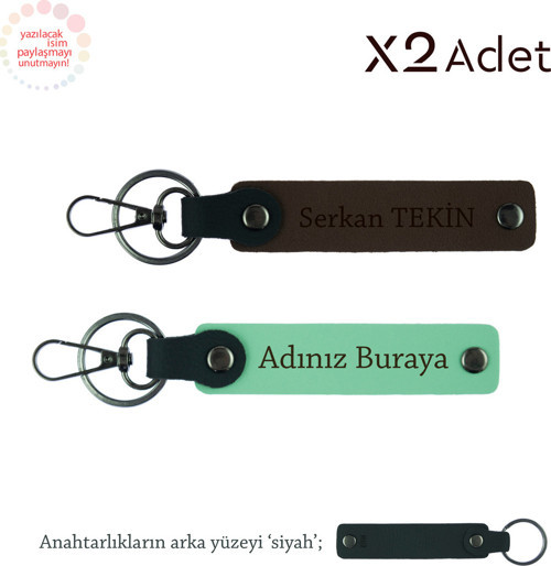 Öğrenciye Anlamlı Jest, İsimli 2’Li Anahtarlık Takımı, Yeşil-Koyu Kahve-Siyah