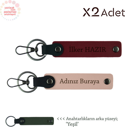 Teyzeye Doğum Günü Armağanı, İsim Yazılı 2’Li Anahtarlık Seti, Yavru Ağzı-Bordo-Yeşil