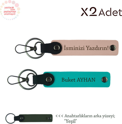 Dayıya Yılbaşı Sürprizi, İsimli & Soyisimli 2’Li Anahtarlık Hediye, Yavru Ağzı-Koyu Turkuaz-Yeşil